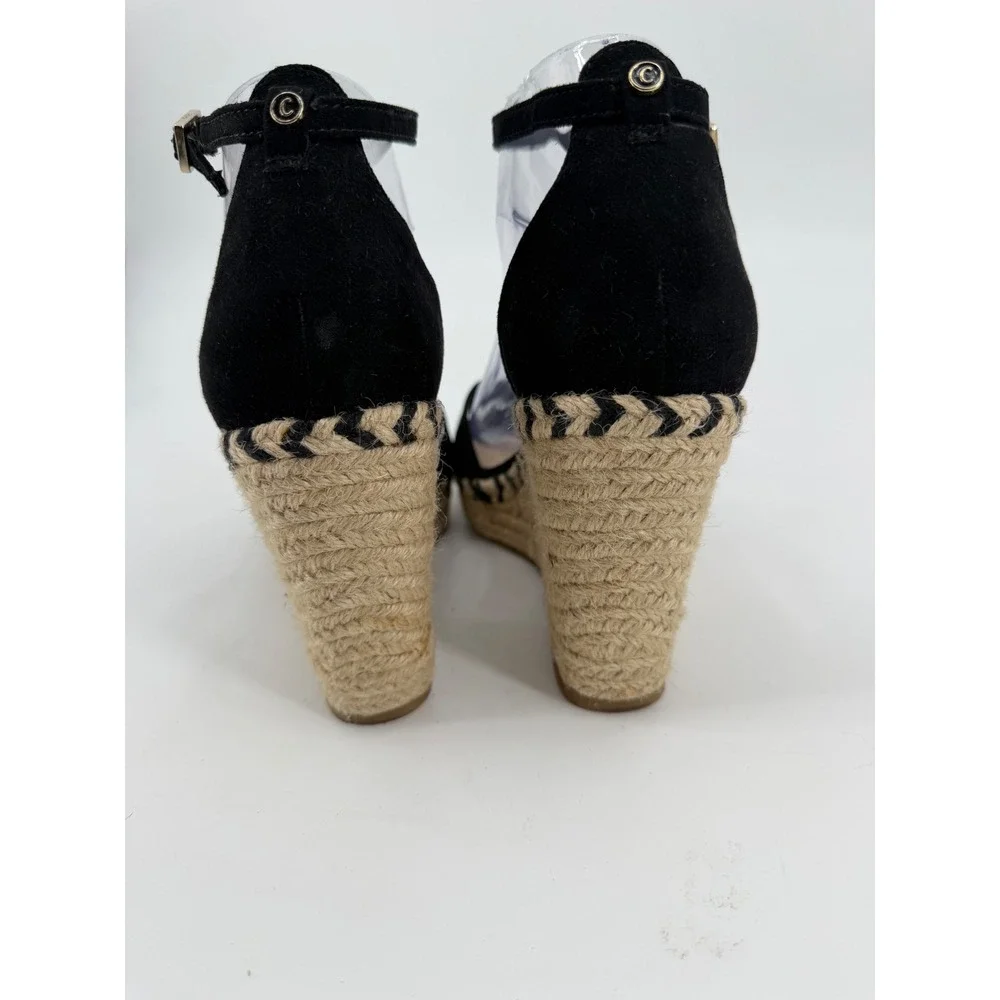 Circus by Sam Edelman Black Espadrille Wedge Sandals Ankle Strap Platform 7.5